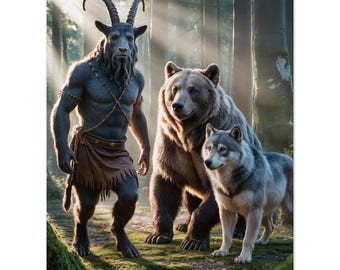 Plakat z Bogiem Panem | Starożytna grecka sztuka ścienna z wizerunkiem bóstwa lasu | Matowy wydruk mitologiczny