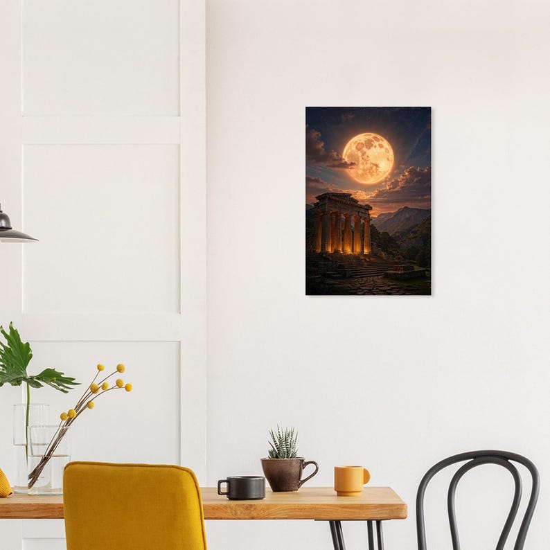 Ancient Greek Temple Aluminum Print | Glowing Moon Wall Art image 2