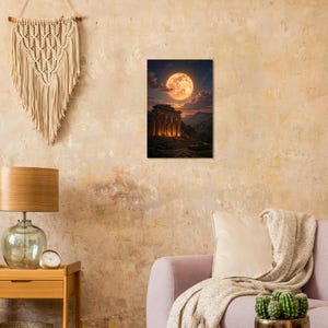 Ancient Greek Temple Aluminum Print | Glowing Moon Wall Art image 6