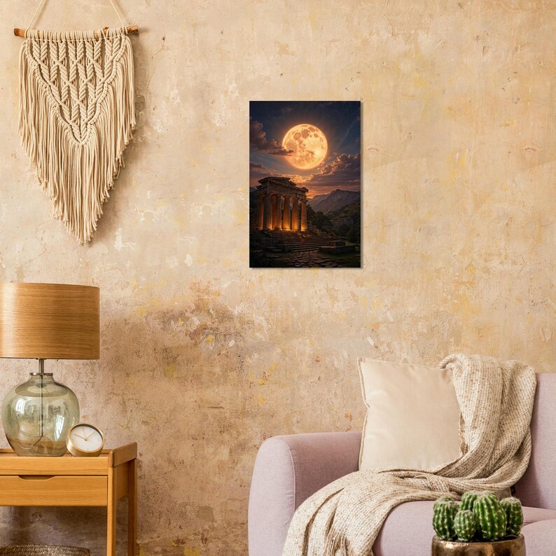 Ancient Greek Temple Aluminum Print | Glowing Moon Wall Art image 6