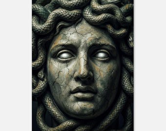 Arte mural de metal de Medusa: Impresión en aluminio de mitología griega oscura