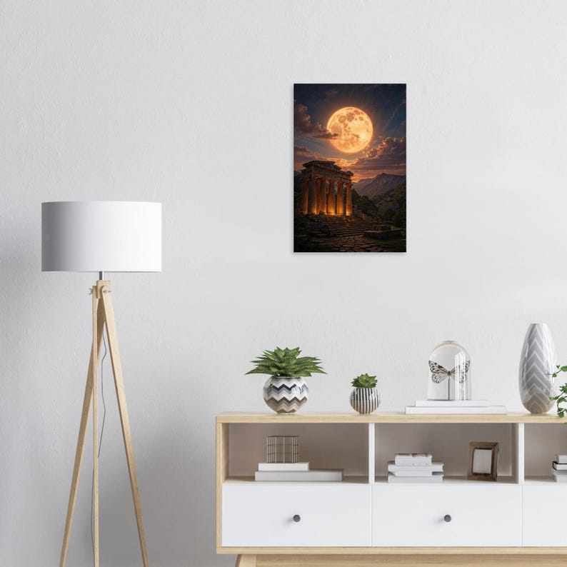 Ancient Greek Temple Aluminum Print | Glowing Moon Wall Art image 7