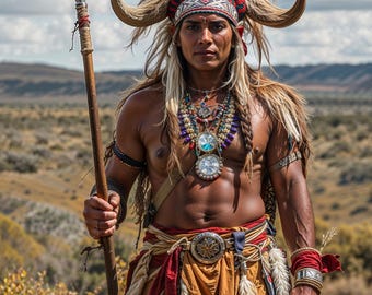 Guerrero tribal inspirado en Apache: impresión artística digital realista
