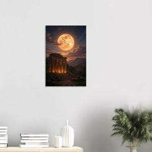 Ancient Greek Temple Aluminum Print | Glowing Moon Wall Art image 8