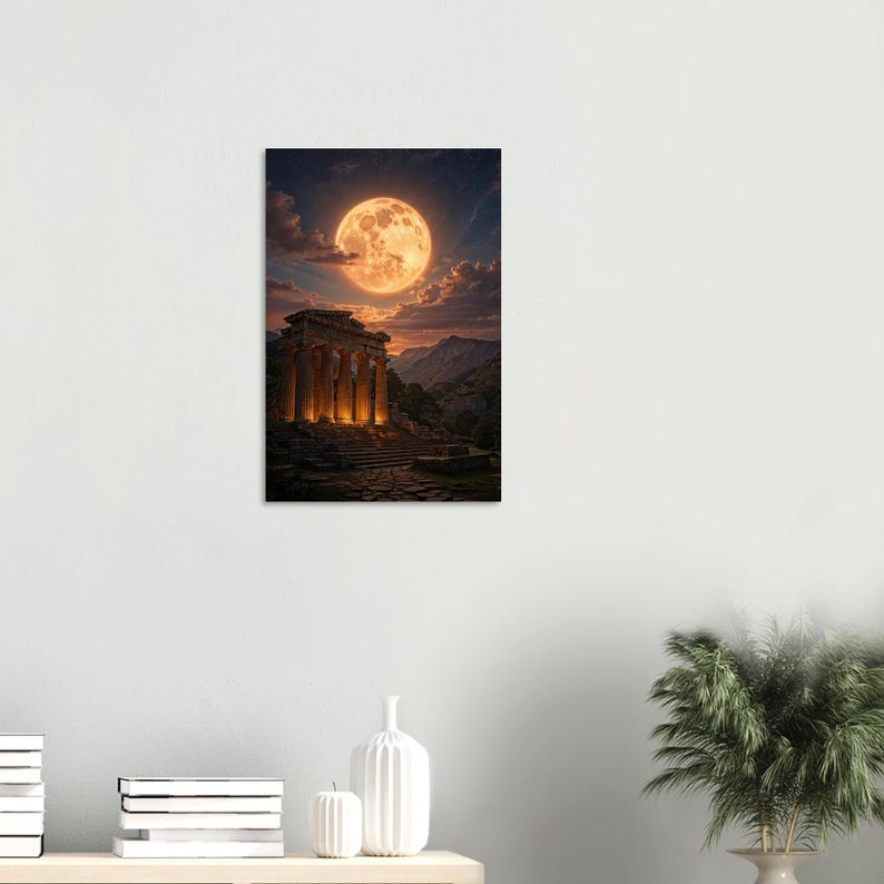 Ancient Greek Temple Aluminum Print | Glowing Moon Wall Art image 8