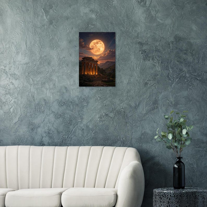 Ancient Greek Temple Aluminum Print | Glowing Moon Wall Art image 4