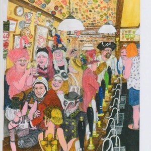 リンカンシャーにインスパイアされた絵画4枚セットの限定版豪華カード。リンカーン、ストラグラーズ・インのスチームパンク。紅茶？それともジン？