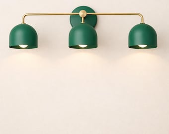 Modern Vanity Wall Sconce – Handmade Triple Light Fixture – Brushed Brass Bathroom wall lamp
