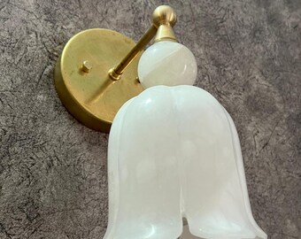 Modern Natural Alabaster Flower Shade Wall Sconce Marble Wall Light : Brass Scandinavian Lighting