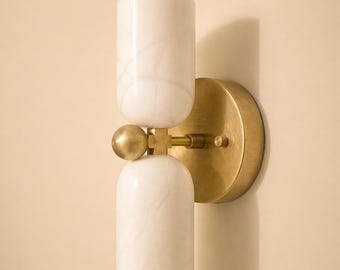 Alabaster Marble Brass Wall Sconce Double Cylinder Handmade Brass Light