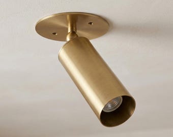 Brushed Brass Adjustable Spotlight : Modern Wall/Ceiling Light - Retro Ceiling Fixture