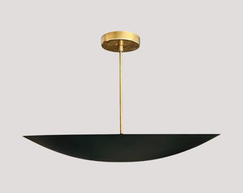 Mid Century Modern Brass Dome Ceiling Light - Matte Black Flush Mount
