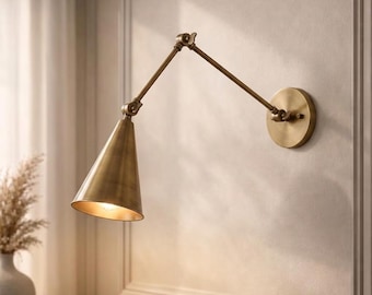 Adjustable Brass Wall Sconce : Swing Arm Wall Lamp, Mid Century Modern Light