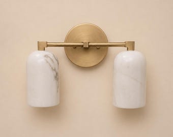 2 Natural Alabaster Marble Brass Wall Sconce Double Cylinder Handmade Brass Fixture