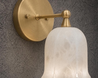 Mid Century Modern Natural Alabaster Wall Sconce : Brass Wall Light