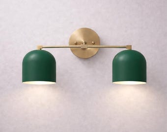 Mid Century Double Wall Sconce Brass Vanity Light - Bathroom Wall Lamp