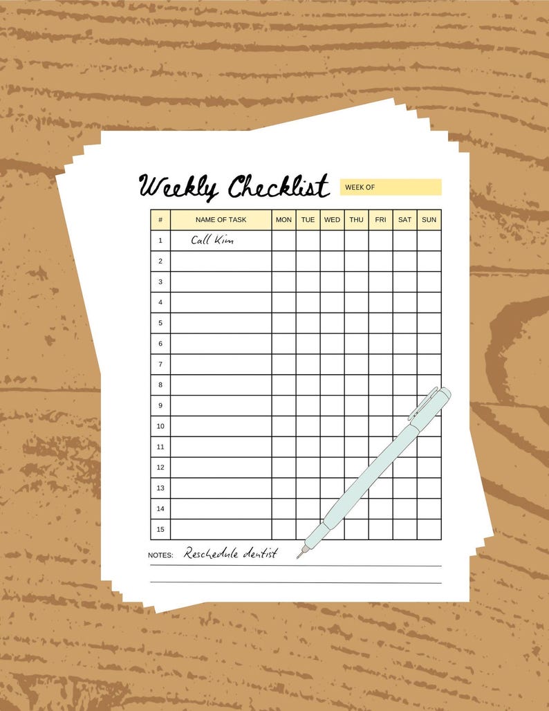 Weekly Checklist, Checklist Template, Checklist PDF Download, Digital ...