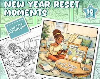 Dibujos para colorear de chicas negras acogedoras / Reinicio de Año Nuevo (PDF imprimible)