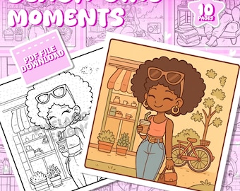 Dibujos para colorear de chicas negras / Momentos acogedores, arte imprimible (PDF)