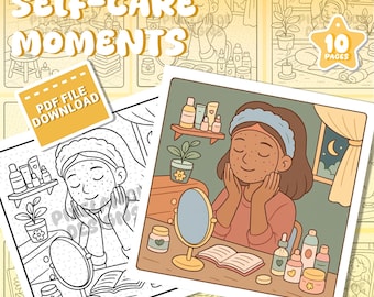 Self-Care Coloring Pages Printable | Wellness & Relaxation Scenes | Adult Coloring Book PDF