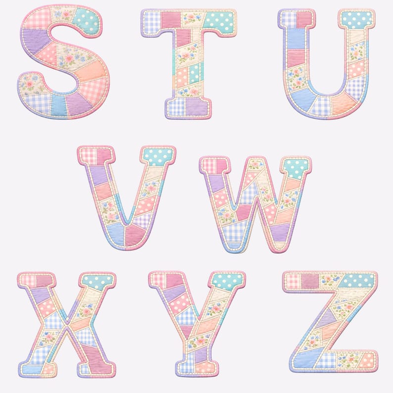 Patchwork Alphabet Clipart | Pastel Floral Quilted Letters A-Z (digital ...