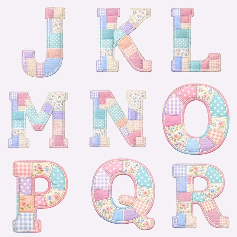 Patchwork Alphabet Clipart | Pastel Floral Quilted Letters A-Z (digital ...