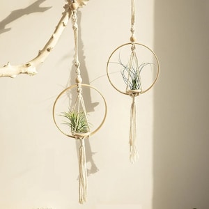 Macrame Hanging Planter: Boho Woven Rope Air Plant Holder Indoor Home Decor