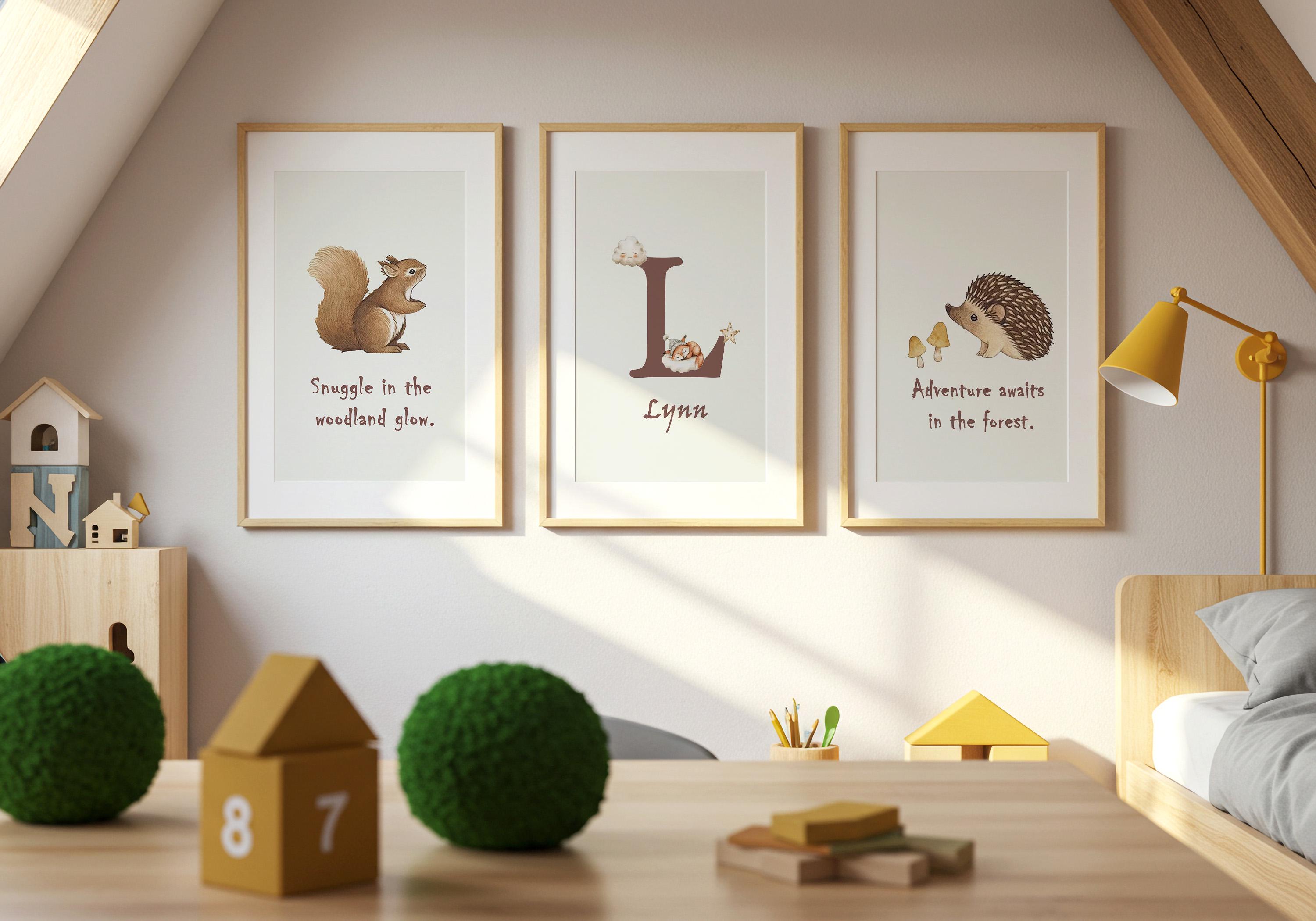 Woodland Nursery Art Set of 3: Personalized Forest Animal Prints
