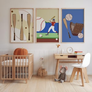 Vintage Baseball Nursery Art Prints - Set of 3 - Boys Room Decor