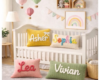 Personalized Corduroy Name Pillow, Custom Kids Pillow Cover or Filled Cushion, Baby Nursery Decor, Toddler Room Throw Pillow, Birthday Gift