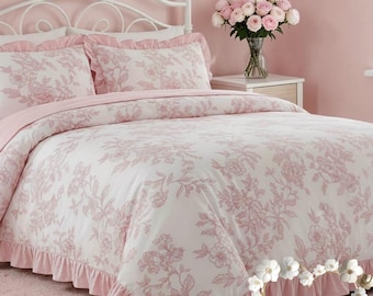 Pink and white Floral ruffle Duvet Cover Set: floral roses beautiful chic