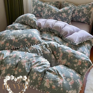 Autumn khaki green pink floral duvet cover ditsy floral bedding shabby chic nordic scandinavian decor home decor 2025 2/3pc set rose print