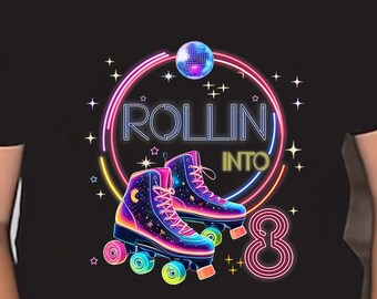 Rolling Into 8 Png, Sublimation Design, Glitter Roller Skates Png, Birthday Girl Png, 8th Birthday Png, PNG Design, Instant Download Png