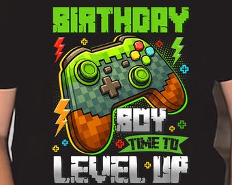 È ora che il festeggiato salga di livello in formato PNG, design per bambini Pixel Gamer, download digitale.