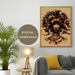 Afrofuturistic Black Woman Art Print: African Tribal Decor (Digital Download