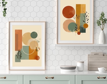 Boho Botanical Wall Art Set: Earth Tone Geometric Prints (Digital Download