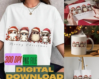 Weihnachten Katze Clipart PNG | Meowy Santa Cats, Urlaub Design (Digitaler Download)