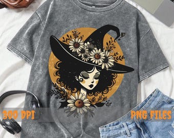Retro Witch Clipart PNG: Vintage Halloween Girl Illustration