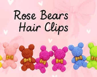 Handmade Rose Teddy Bear Hair Clips – Girls Accessories (2pcs)