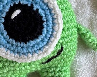 Mike Wazowski Crochet  Plush Toy: Handmade Green Monster Decor