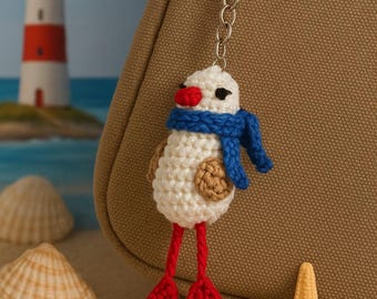 Handmade Crochet Seagull Keychain: Amigurumi Bird Bag Charm