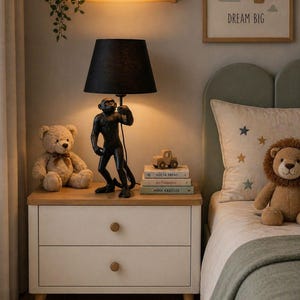 Monkey Table Lamp Black Resin Sculpture Lamp Animal Lamp Unique Lighting Decor Modern Art Lamp Bedside Lamp Living Room Decor