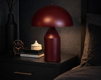 Burgundy Mushroom Table Lamp, Large Modern Table Lamp, Designer Metal Desk Lamp, Statement Lighting for Luxury Home Decor