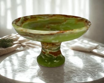 Natural Onyx Stone Bowl 20 cm | Hand Carved Green Onyx Decorative Centerpiece | Luxury Home Decor, Crystal Bowl, Unique Gift