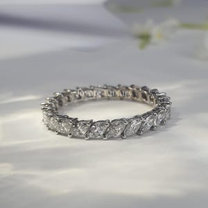 1.58 CT Marquise Lab Created Diamonds Tilted Diamonds Full Eternity Wedding Band Double Prong Setting Stackable Band Solid 14K White Gold