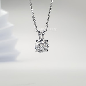 Runder Diamant Anhänger, Labor gewachsener Runder Diamant Solitär Anhänger, 14K Gold Runder Diamant Anhänger, 14K Gelbgold Anhänger