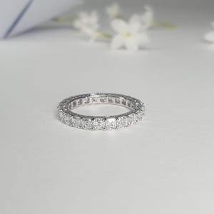 2.37 Ct Asscher Cut Lab Grown Diamond Full Eternity Wedding Band Double Prong Asscher Band Stackable Wedding Band 14K Solid White Gold Band