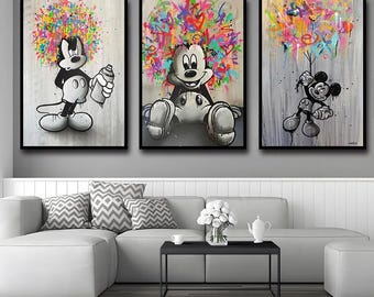 Colorful Mickey Mouse Graffiti Art Poster Canvas Street Art Canvas Wall Art Gifts Home Decor Disney Cartoon Children's Gifts