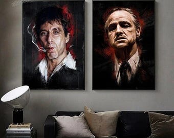 Personagens de filmes de gângster Scarface God.father Arte abstrata Pintura em tela Arte de parede de filme Imagem Decoração de casa Pôsteres