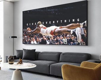 Lienzo decorativo con frase de Dennis Rodman sobre baloncesto. Póster deportivo motivacional con la frase "Dalo todo", juego icónico de Hustle para gimnasio, oficina o sala de juegos.